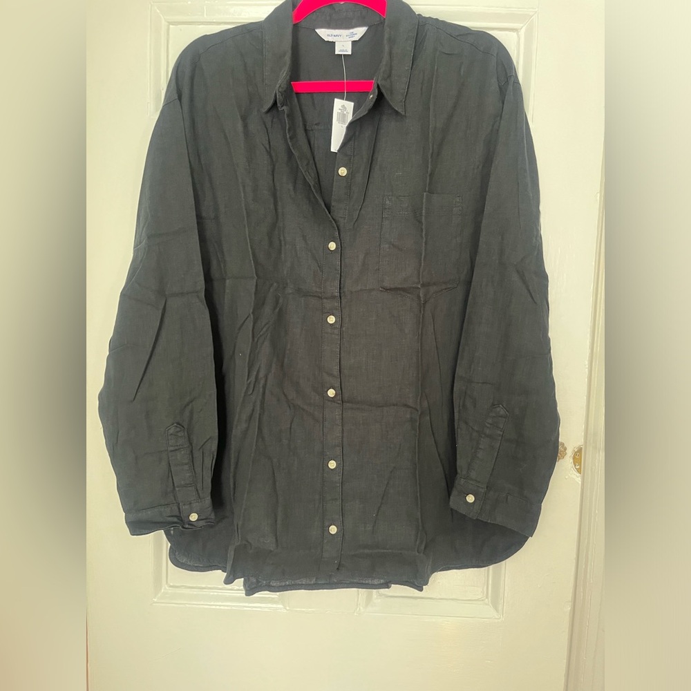NWT- Old Navy Black Boyfriend Fit - Linen button down - Size Large